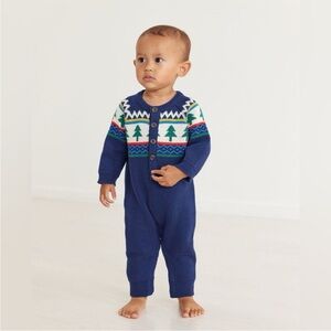 NWOT Hanna Andersson Blue Knit Baby Footie with Tree Design
